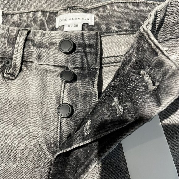 GOOD AMERICAN Good Boy Straight Jean Black 6 NWT High Waist Button Fly Curvy - Picture 5 of 11